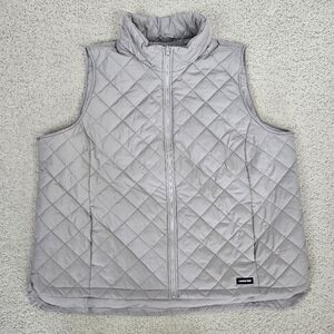 Lands End Quilted Vest Women 3X Light Gray Insulated Pockets Outdoor Lightweight